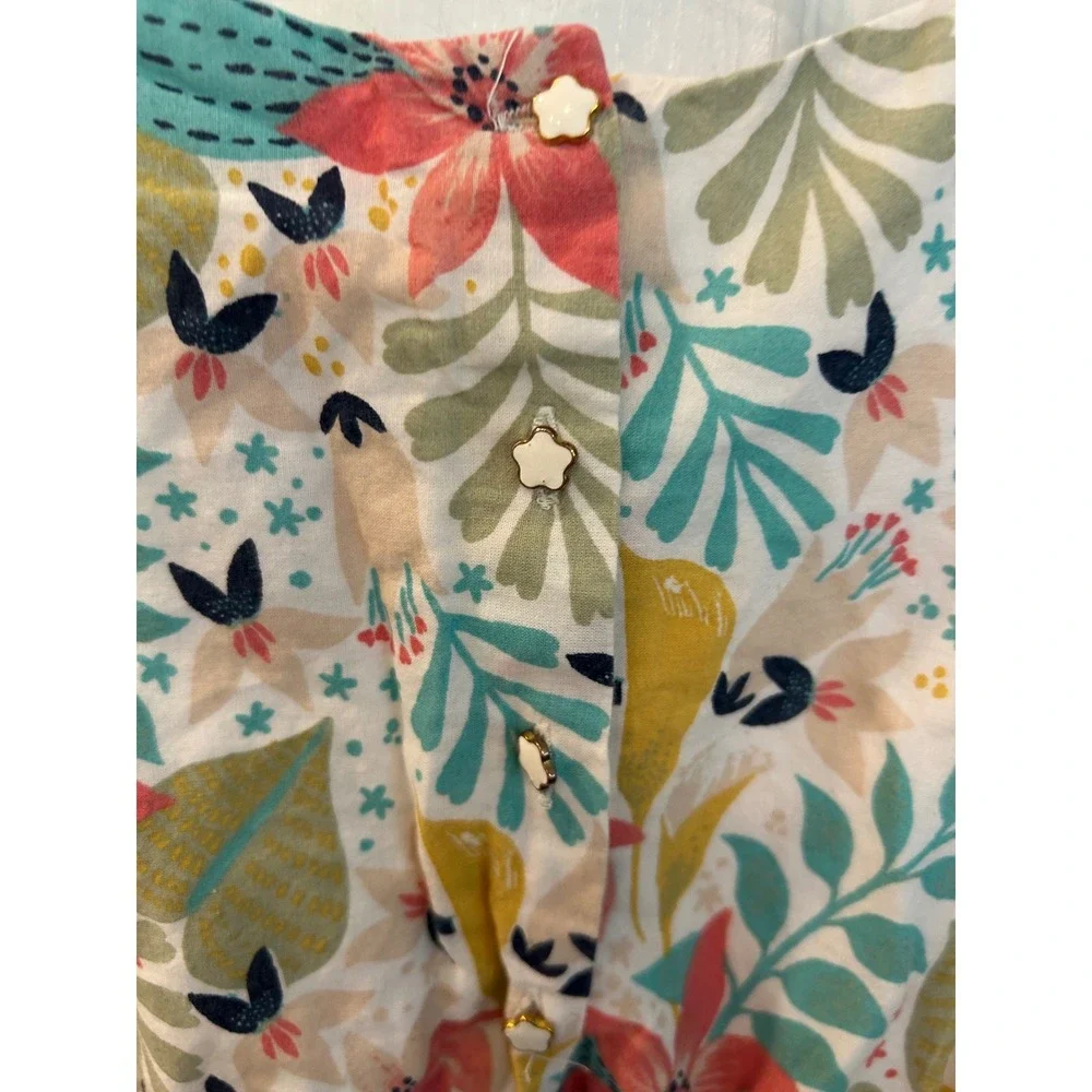 Tommy Bahama Dress Multicolor Tropical Floral Handkerchief Hem Star Buttons 2T‎